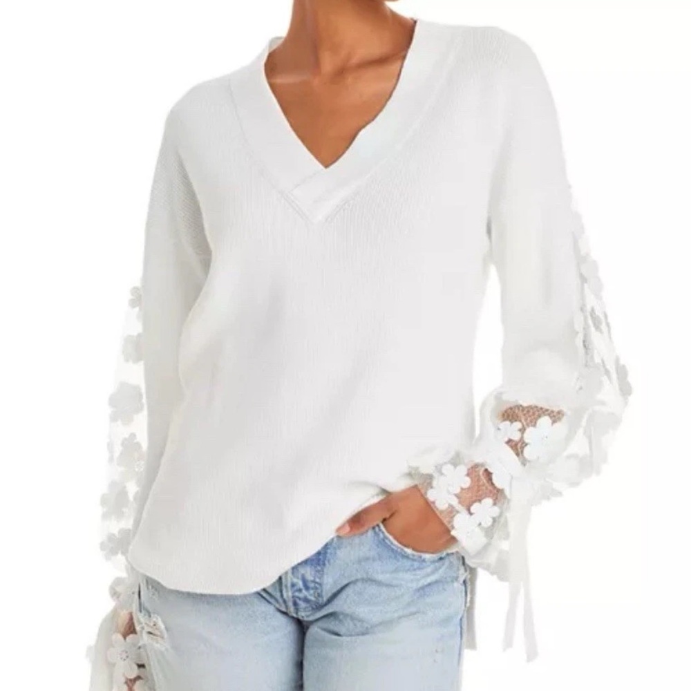 French Connection Ivory Sweater with Lace Detail